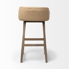 Bar Stool with Cream Fabric Seat and Brown Solid Mango Wood Frame