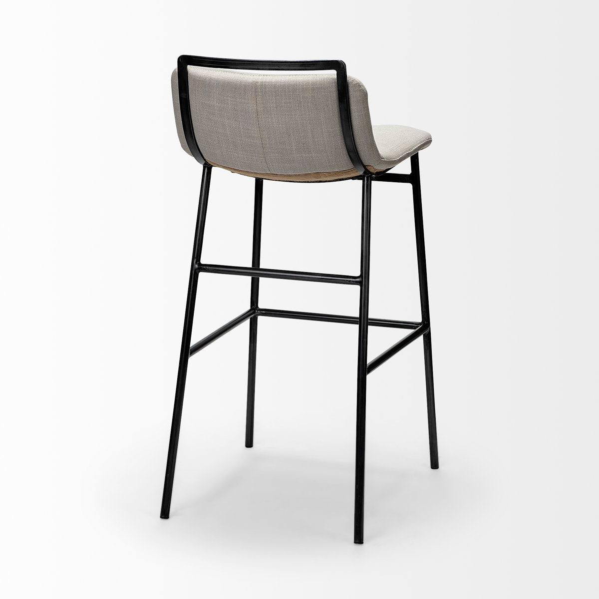 Bar Stool with Iron Frame and Footrest, Beige Linen Blend Seat