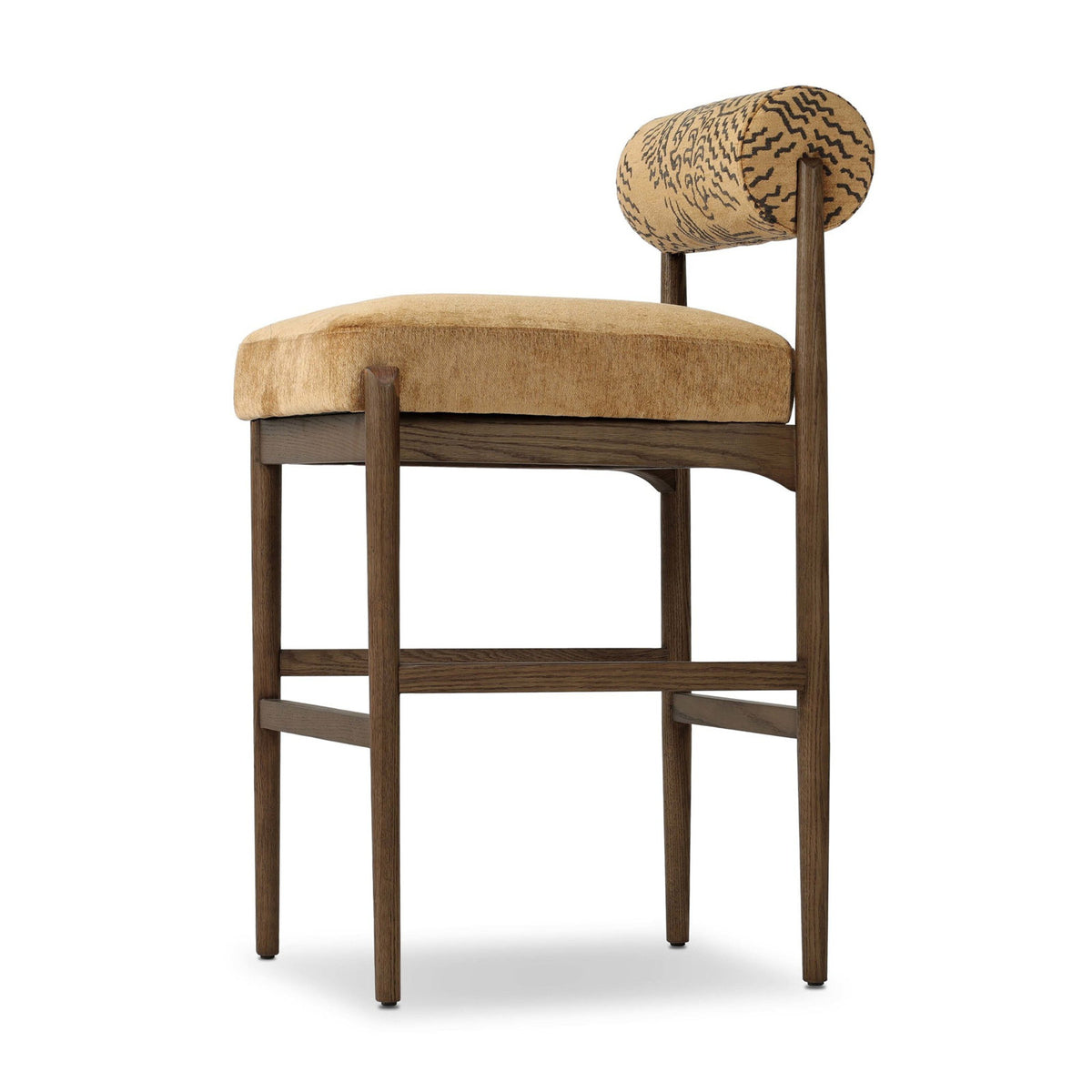 Bar Stool with Solid Ash Frame and Balkan Ochre Viscose Seat