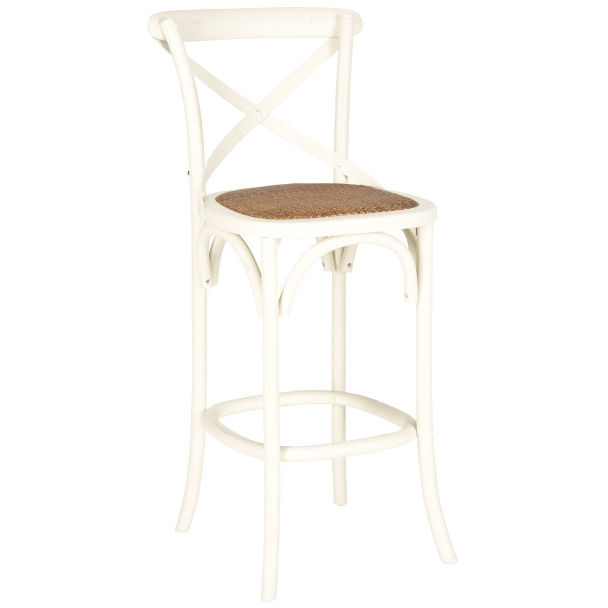 Bar Stool with Solid Wood Frame in Antique White and Brown