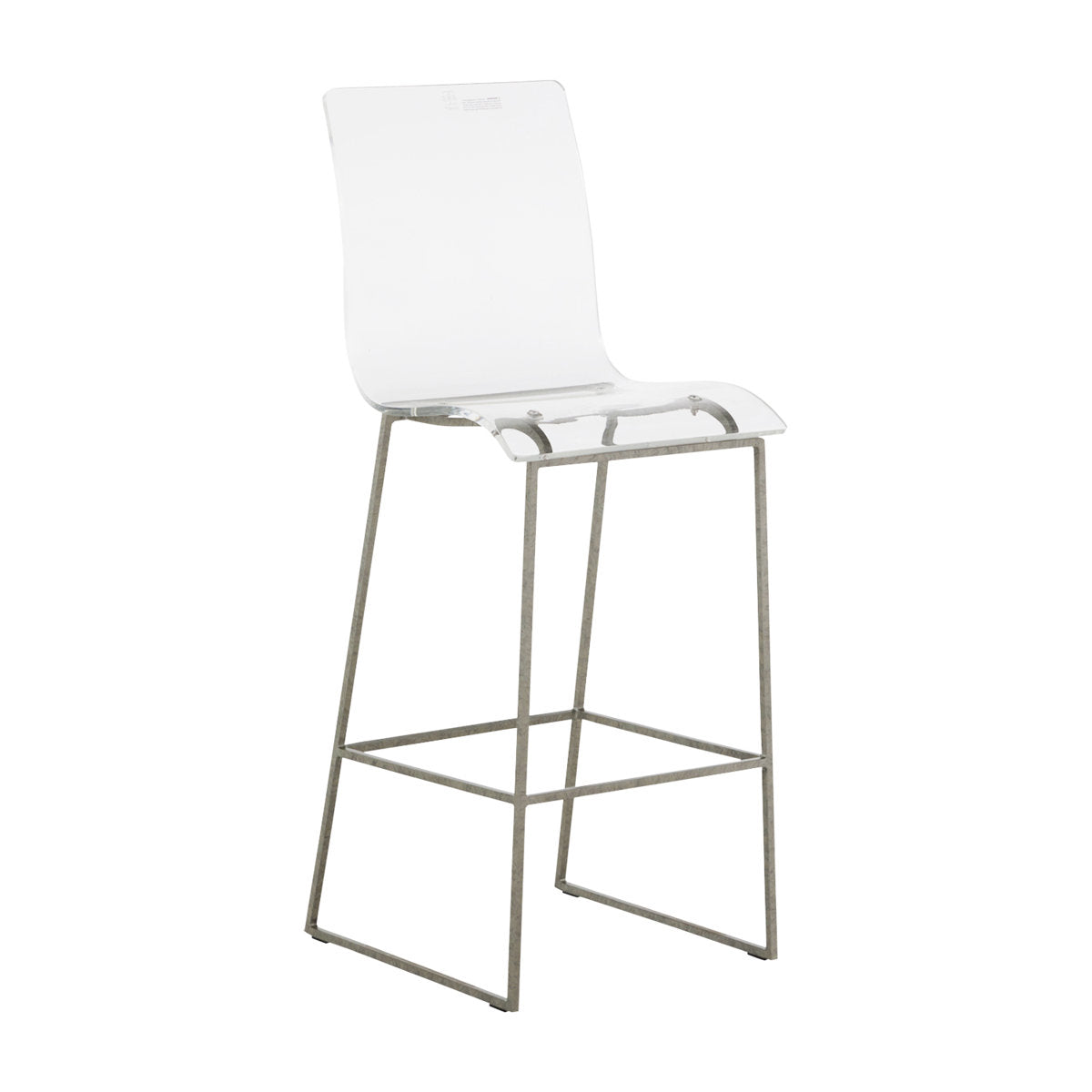 Bar Stool with Transparent Acrylic Seat and Antique Silver Iron Frame