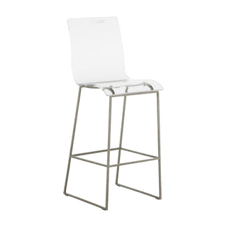 Bar Stool with Transparent Acrylic Seat and Antique Silver Iron Frame