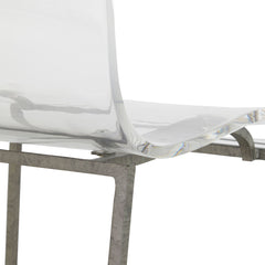 Bar Stool with Transparent Acrylic Seat and Antique Silver Iron Frame