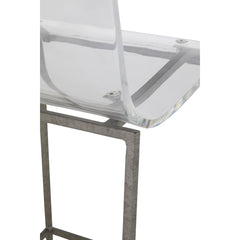 Bar Stool with Transparent Acrylic Seat and Antique Silver Iron Frame