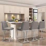 Bar Stools, Faux Leather Upholstered, Low Back, Silver Metal Sled Legs