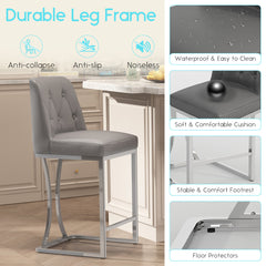 Bar Stools, Faux Leather Upholstered, Low Back, Silver Metal Sled Legs