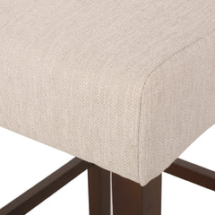 Bar Stools, Set of 2, Beige Polyester Blend Seats, Espresso Wood Frame