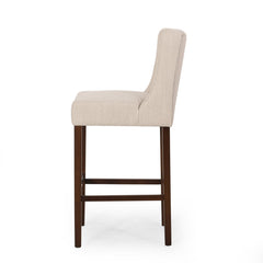 Bar Stools, Set of 2, Beige Polyester Blend Seats, Espresso Wood Frame