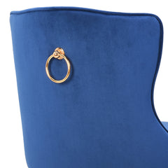 Bar Stools, Set of 2, Blue Upholstery, Gold Metal Legs
