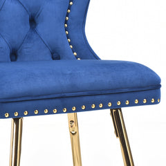 Bar Stools, Set of 2, Blue Upholstery, Gold Metal Legs