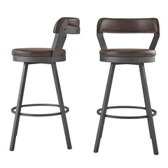 Bar Stools, Set of 2, Brown Faux Leather with Gray Metal Frame