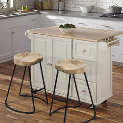 Bar Stools, Set of 2, Brown Mango Wood Seat with Black Iron Frame