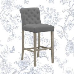 Bar Stools, Set of 2, Gray Polyester Blend, Solid Rubberwood Frame