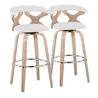 Bar Stools, Set of 2, Swivel Seats with White Washed Wood Base