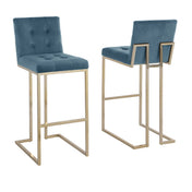 Bar Stools, Set of 2, Teal Velvet Upholstery with Metal Frame