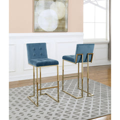 Bar Stools, Set of 2, Teal Velvet Upholstery with Metal Frame