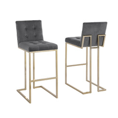 Bar Stools, Set of 2, Teal Velvet Upholstery with Metal Frame