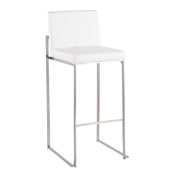 Bar Stools, Set of 2, White Faux Leather with Metal Frame