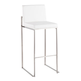 Bar Stools, Set of 2, White Faux Leather with Metal Frame