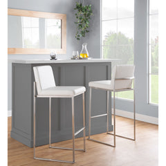 Bar Stools, Set of 2, White Faux Leather with Metal Frame