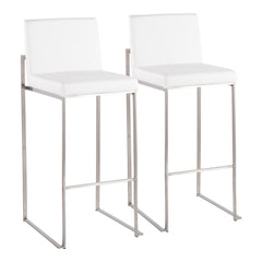 Bar Stools, Set of 2, White Faux Leather with Metal Frame
