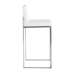 Bar Stools, Set of 2, White Faux Leather with Metal Frame