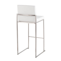 Bar Stools, Set of 2, White Faux Leather with Metal Frame