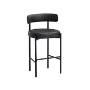 Bar Stools, Set of 4, Matte Black Faux Leather with Metal Frame