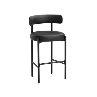 Bar Stools, Set of 4, Matte Black Faux Leather with Metal Frame