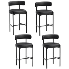 Bar Stools, Set of 4, Matte Black Faux Leather with Metal Frame