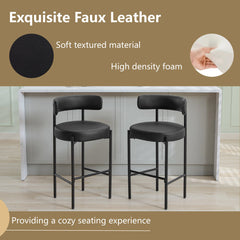 Bar Stools, Set of 4, Matte Black Faux Leather with Metal Frame