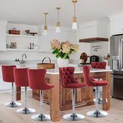 Bar Stools, Set of 6, Wine Red Velvet, Metal Frame