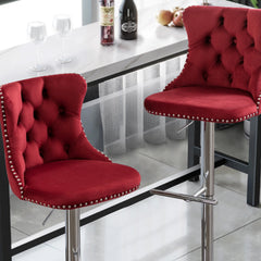 Bar Stools, Set of 6, Wine Red Velvet, Metal Frame