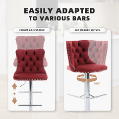 Bar Stools, Set of 6, Wine Red Velvet, Metal Frame