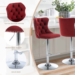 Bar Stools, Set of 6, Wine Red Velvet, Metal Frame