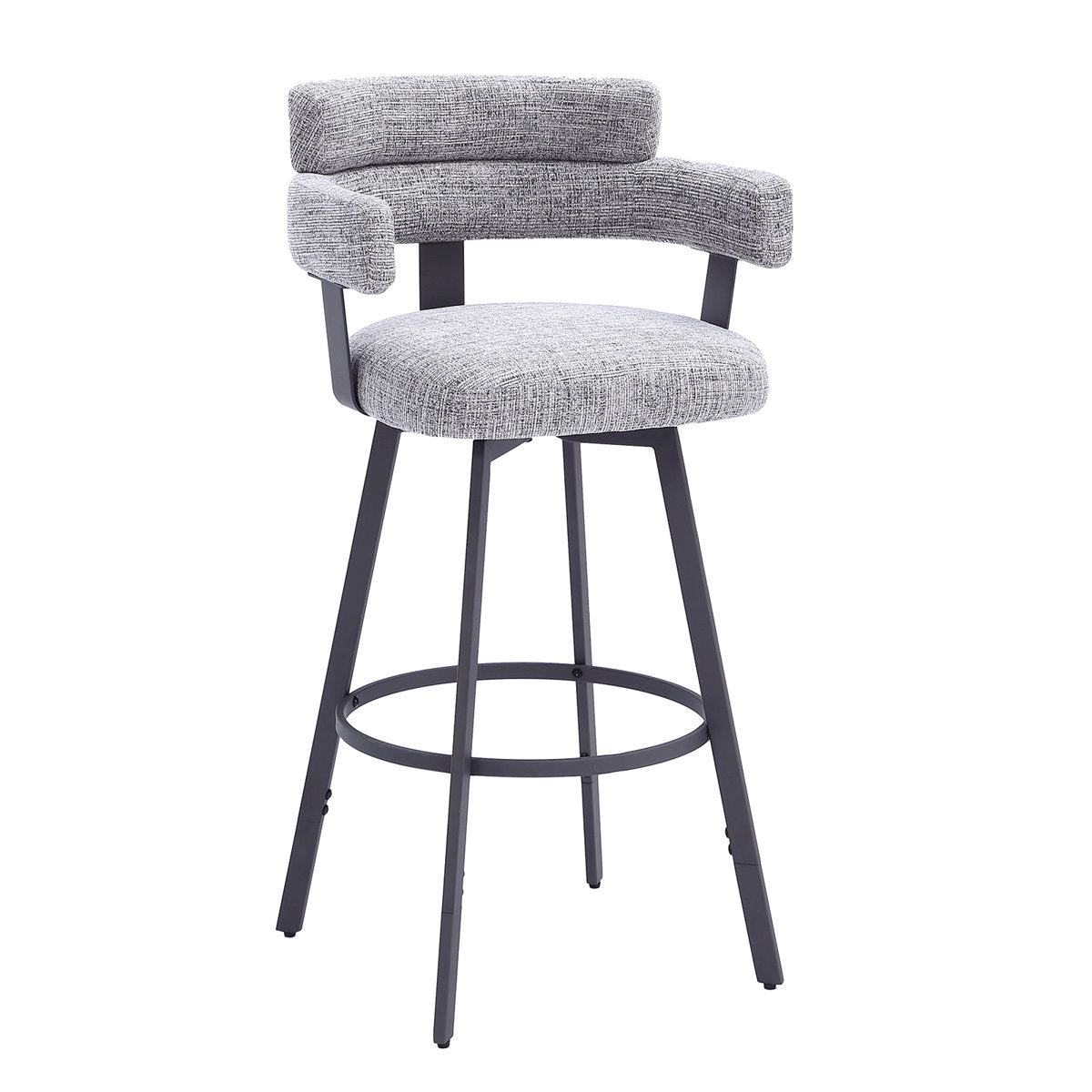 Bar Stools, Set of Two, Gray Linen with Metal Legs