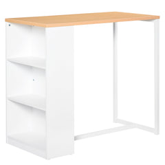 Bar Table, White MDF, Steel Frame, 3-Tier Side Shelves