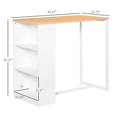 Bar Table, White MDF, Steel Frame, 3-Tier Side Shelves