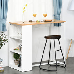 Bar Table, White MDF, Steel Frame, 3-Tier Side Shelves