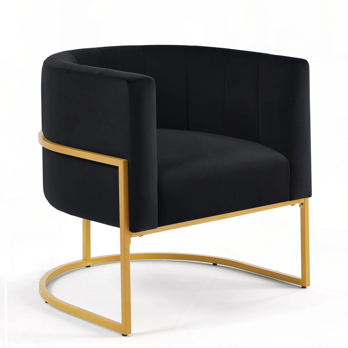 Barrel Accent Chair, Black Velvet with Gold Metal Legs