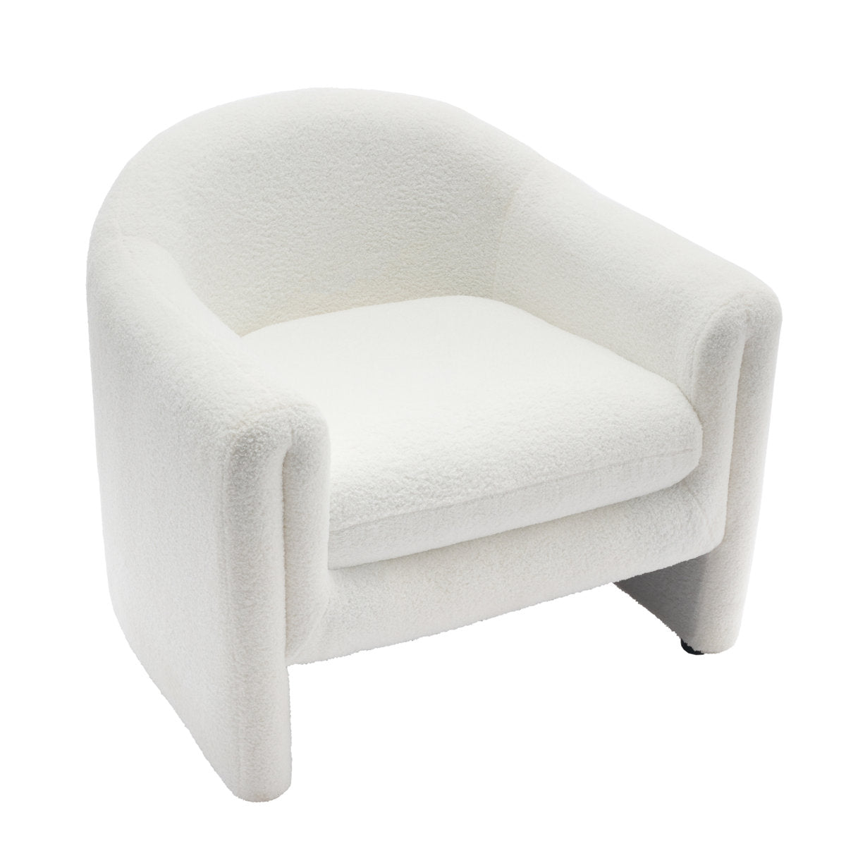 Barrel Accent Chair, Boucle Upholstery with Black Legs