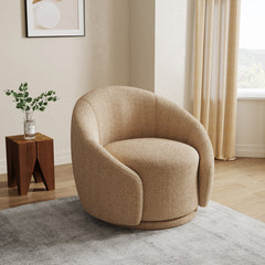 Barrel Accent Chair, Light Brown Teddy with Matte Black Iron Legs