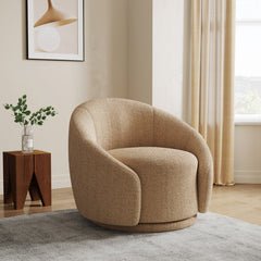 Barrel Accent Chair, Light Brown Teddy with Matte Black Iron Legs