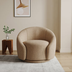 Barrel Accent Chair, Light Brown Teddy with Matte Black Iron Legs