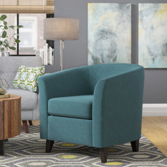 Barrel Accent Chair with Dark Teal Arms and Black Wood Legs