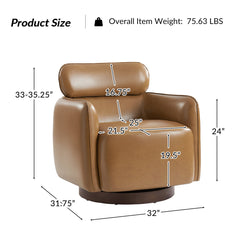 Barrel Armchair, Camel Top Grain Leather with Swivel Base