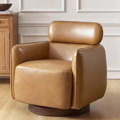 Barrel Armchair, Camel Top Grain Leather with Swivel Base