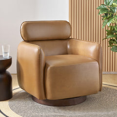 Barrel Armchair, Camel Top Grain Leather with Swivel Base