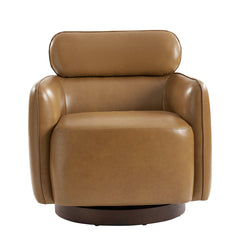 Barrel Armchair, Camel Top Grain Leather with Swivel Base