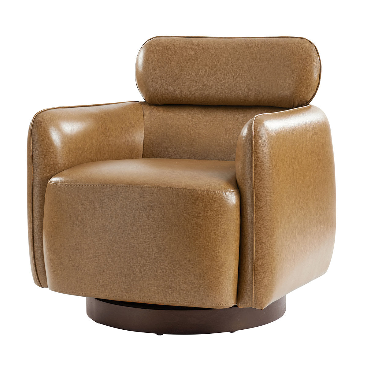 Barrel Armchair, Camel Top Grain Leather with Swivel Base
